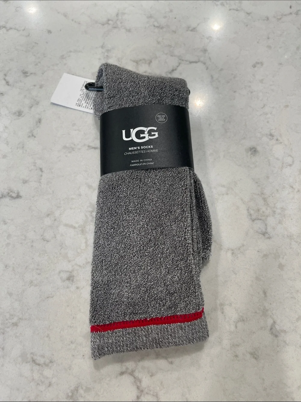 UGG Men’s Gray Socks with Red Accent